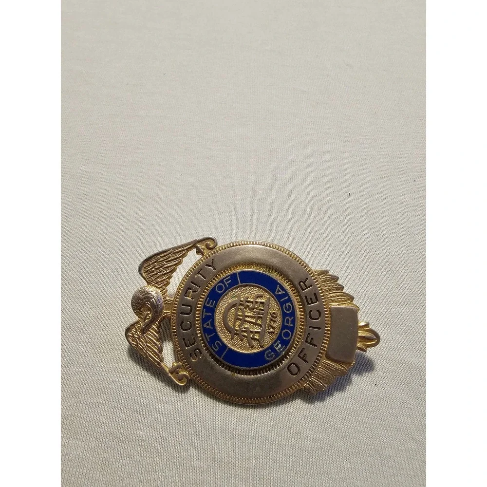 Vintage State Of Georgia Security Officer Badge Gold Tone Blue Enamel Eagle Pin